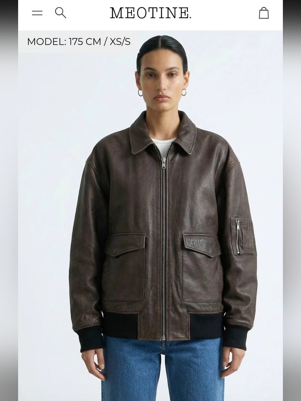 MEOTINE CLYDE LEATHER BOMBER - BROWN S/M Oversized